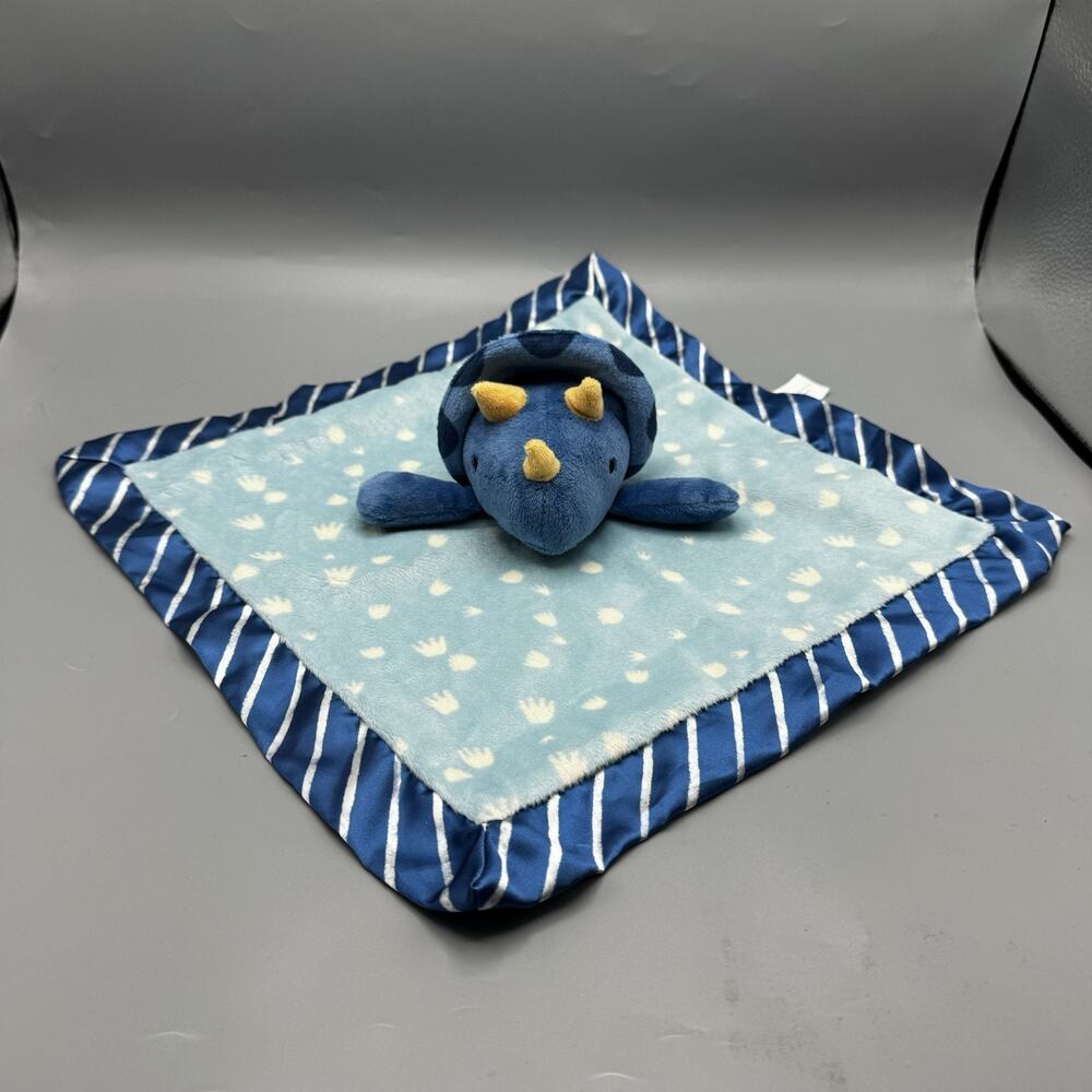 Cloud Island Lovey Dinosaur Blue Dino Baby Blanket Satin Edges Triceratops 14"